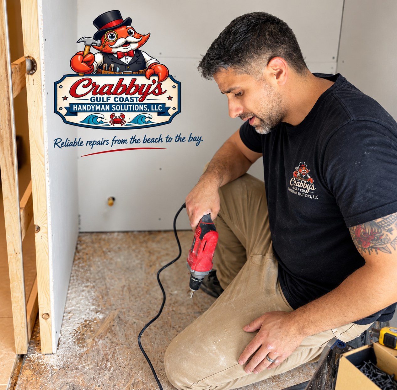 Owner of Crabby's Gulf Coast Handyman Solutions working on a home improvement project