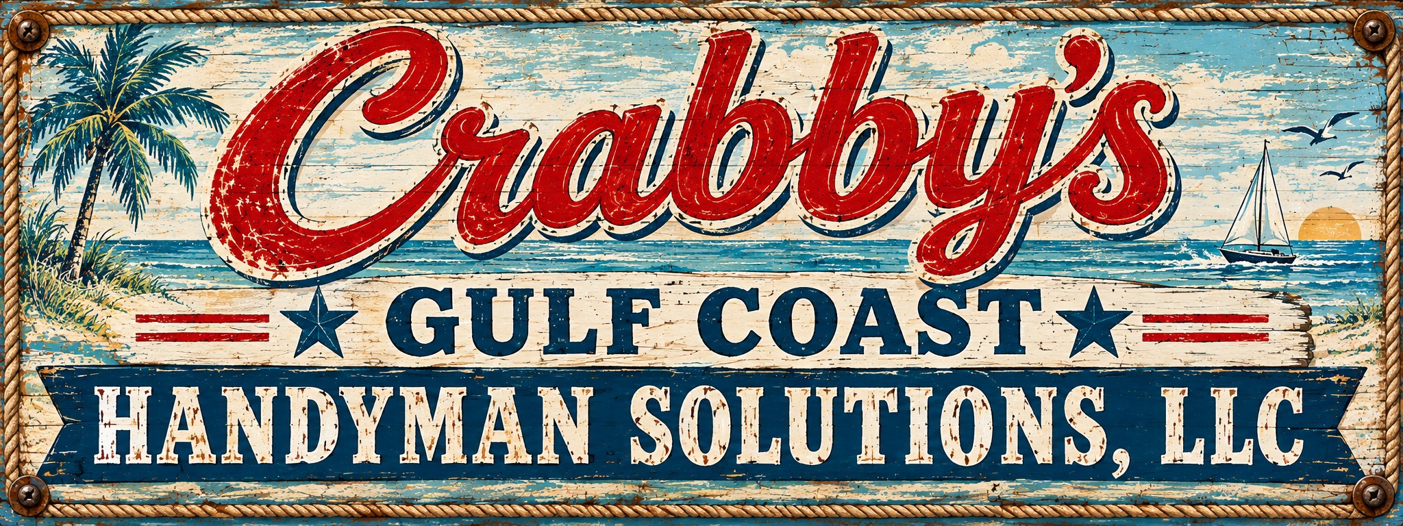 Crabby’s Gulf Coast Handyman Solutions, LLC — vintage coastal sign with a sailboat